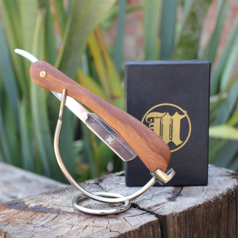 Shavette Straight Blade Wooden Handle Razor and Stand